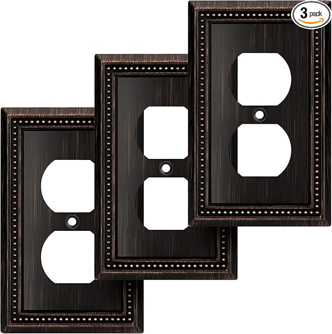 Henne Bery Sunken Pearls Heavy Duty Decorative Wall Plate Switch Plate Outlet Cover (Single Duplex, 3 Pack, Aged Bronze)