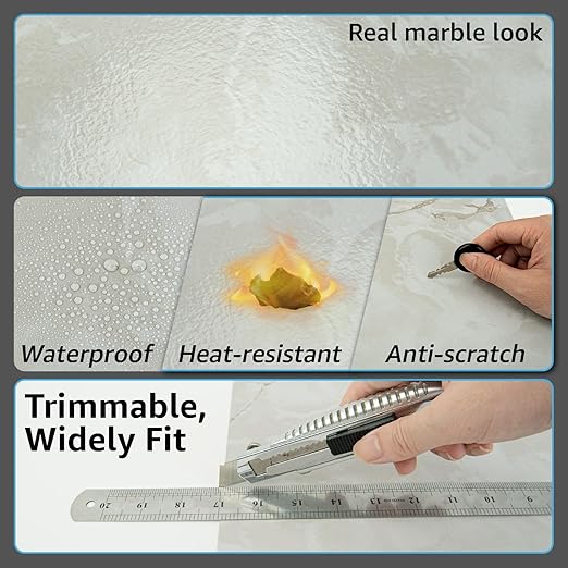 Art3d Peel and Stick Floor Tile, 60-Pack 12 x 12in. Covers 60 Sq.ft, Waterproof Vinyl Flooring Tiles Self Adhesive for Kitchen, Bathroom & Bedroom - White Grey Vein Marble