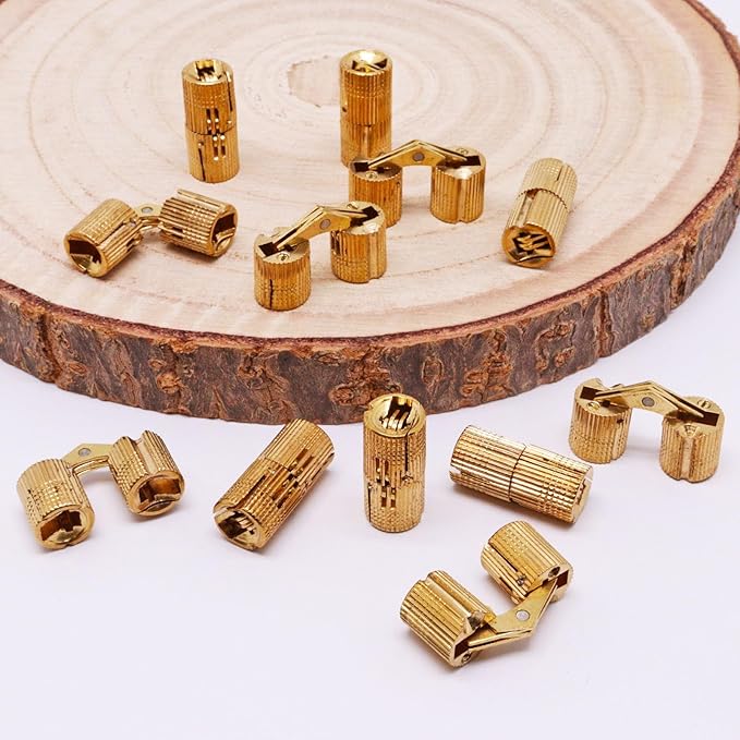 10mm Hidden Brass Barrel Hinges 180 Degree Opening Angle Cabinet Hinges for DIY Jewelry Box 12 Pack
