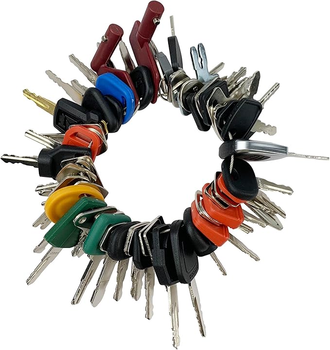 58 Heavy Equipment Keys Master Set for Bob-cat Cater-Pillar Ca-se JD HYS-TER Koma-tsu Kubo-ta Yanm-ar Take-uchi New Holl-and Vol-vo JL-G JC-B Toyo-ta Keys for Heavy Equipment Construction Machine