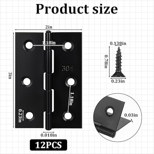 12 Pack Black Butt Hinges 3 Inch for Furniture Door Window Wooden Box Chest Cabinet Hinge