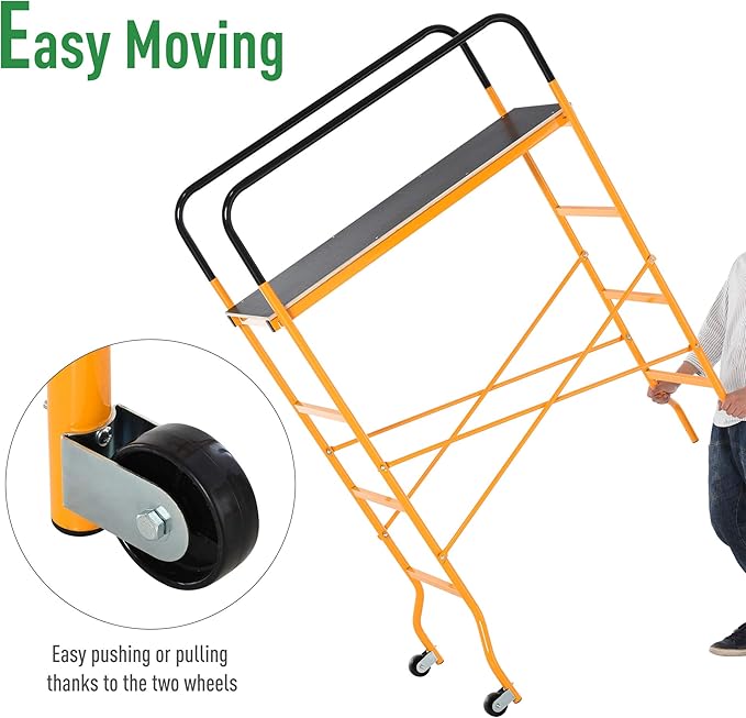 HOMCOM 4-Step Steel 4.6 x 2 x 6 ft. Scaffold 2 Wheels Free Moving for Indoor & Outdoor Decoration Anti-Skid, 440 Pound Capacity
