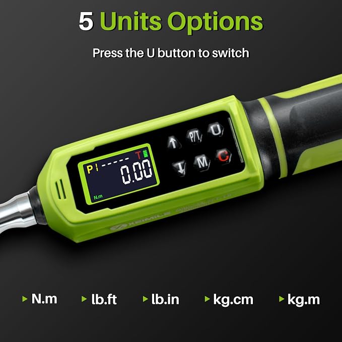 Digital Torque Wrench 3/8"Drive-0.66-44.25Ft.Lb for Bike Motorcycle | Electronic Torque Wrench(0.9-60N.m), Vibration Buzzer LED Indicator, ±2% Accuracy 5 Units for Precision Parts Engine Repair