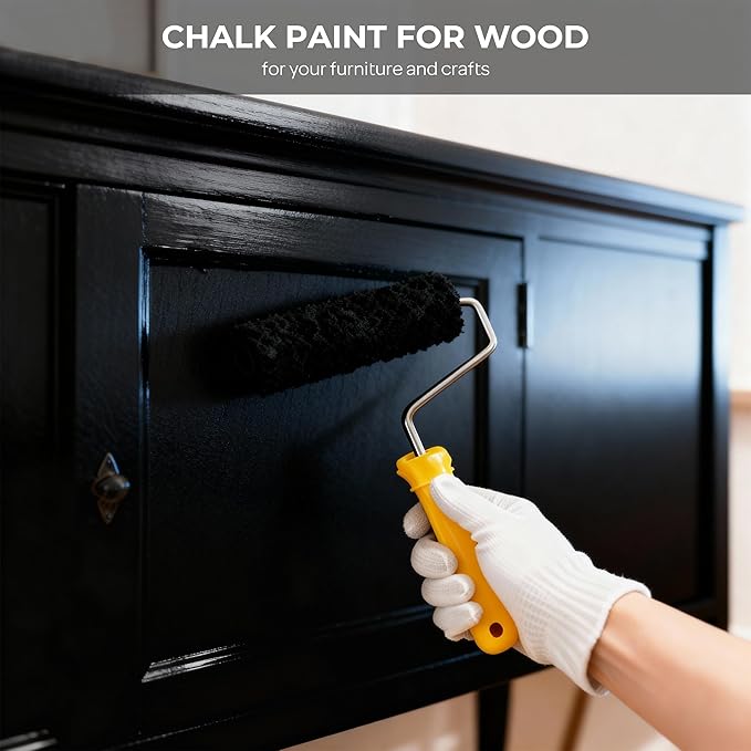Nicpro All-in-One Black Chalk Paint for Furniture, 8.45 oz (250ml) Matte Finish Chalk Paint, Built-In Primer & Top Coat Milk Paint, Non-Toxic Furniture Paint for Wood, Metal, Home Decor