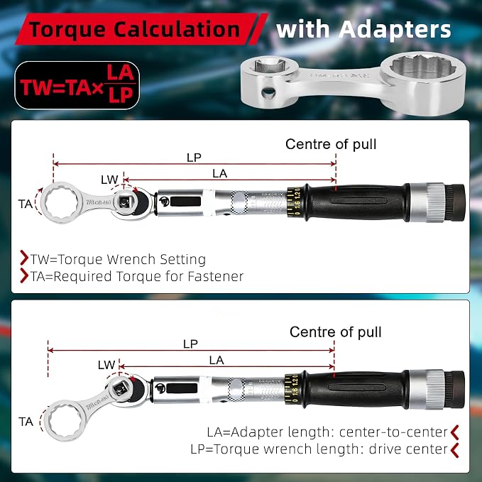 12PCS Torque Adapter Set SAE, 5/16", 3/8", 7/16", 1/2", 9/16", 5/8", 11/16", 3/4", 13/16", 7/8" Torque Wrench Extension Adapter, 3/8" Drive, 12 Point Box End, with 1/2" & 1/4" Adapters