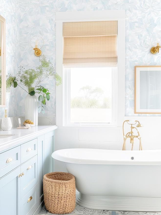 78.7"x17.3" Peel and Stick Wallpaper Blue Floral Boho Cute Contact Paper Light Blue Girly White Flower Wallpaper Removable Dorm Girls Wall Paper Self Adhesive Modern Kitchen Bedroom Vinyl Roll