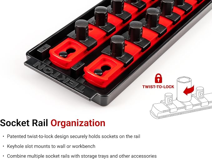 TEKTON 1/2 Inch Drive 6-Point Socket Set, 29-Piece | SHD92124 | (10 - 38 mm), Shallow, Socket Rail