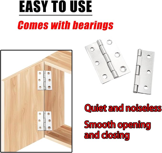 Pine & Linen 10 Pack Stainless Steel Folding Hinge, Butt Cabinet Hinge, Window Hinges Small Hinges with 60 Pieces Screws for Home Furniture/Cabinet Projects/DIY Enthusiasts（2.5 Inch）