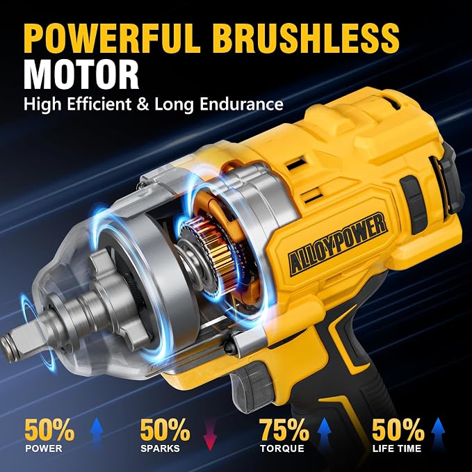1500 FT-LBS(2000N.M) Cordless Impact Wrench, 1/2" High Torque | Brushless Impact gun,3-speed ,4.0Ah battery, for stubborn lug nuts, rusted bolts,Car Tire trucks and heavy-duty repairs