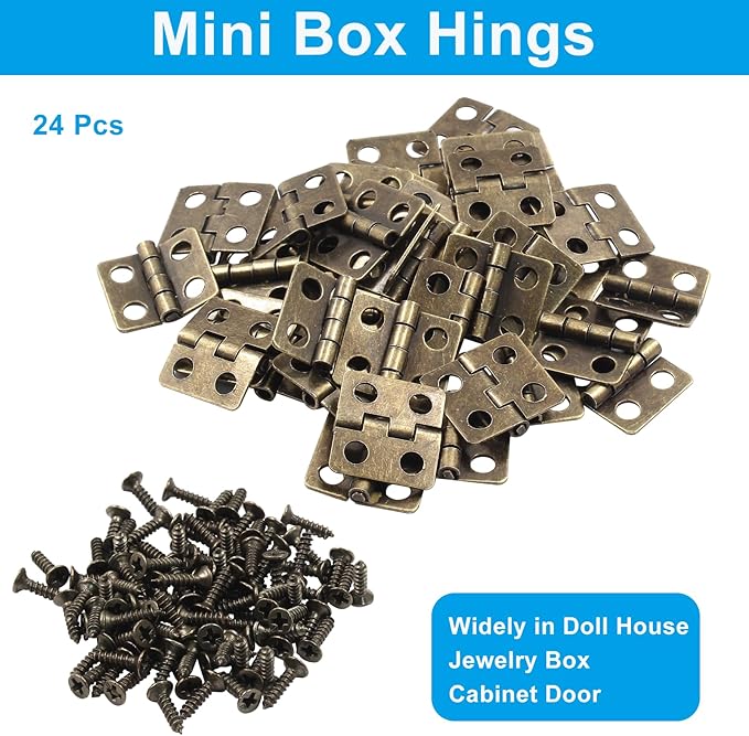 24 Mini Hinges 13x12mm Antique Bronze Butt Hinges for Mini Cabinet, Doll House, DIY Projects