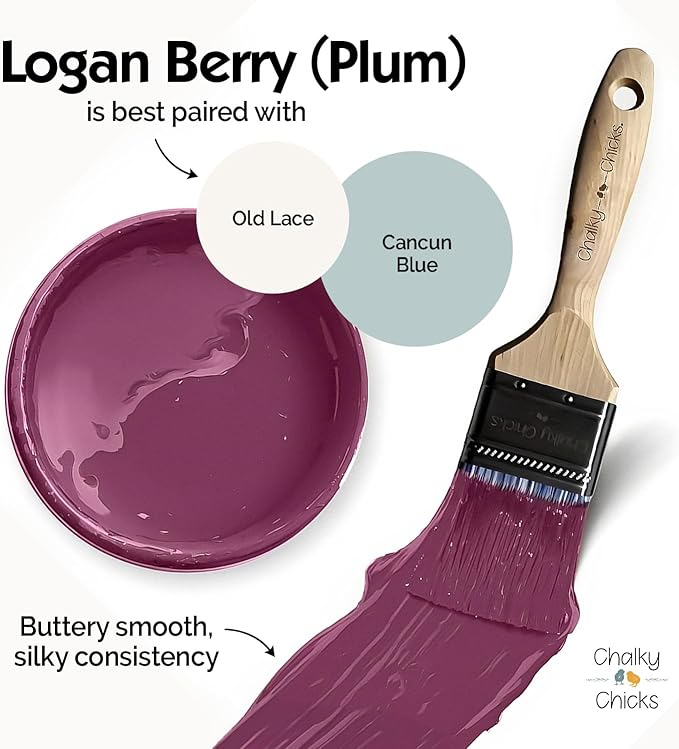 Chalky Chicks 4 Fl Oz Matte Logan Berry (Plum) Chalk Paint for Furniture Without Sanding - No Prep Furniture Paint No Sanding All in One for Crafts, Wood, Walls, Cabinet, Metal, Dresser, Farmhouse
