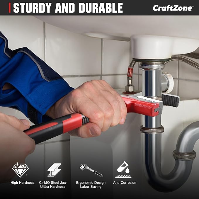 16 Inch Aluminum Pipe Wrench, Heavy-Duty Adjustable Plumbing Wrench, 130mm Max Jaw Capacity, Cr-V Steel Jaw, Lightweight Straight Pipe Wrench for Pipe Fittings