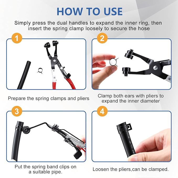 Tnisesm 370PCS 6-25mm Spring Band Hose Clamps Assortment kit with Hose Clamp Plier, Constant Tension Hose Clamps for Fuel Lines, Silicone Vacuum Hoses, Water Pipe, Low-Pressure Air Clips