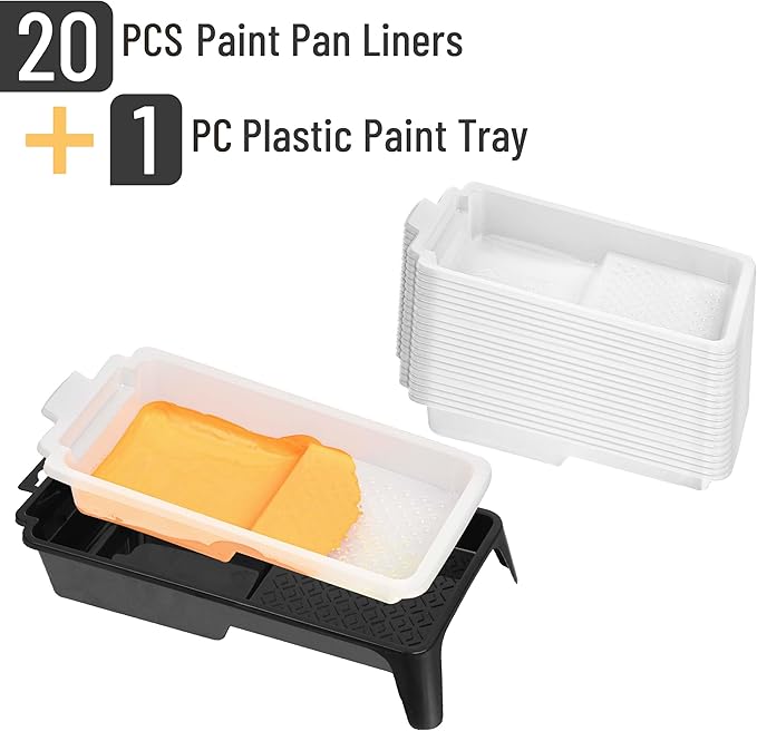 Bates- Paint Tray Liner, 4 Inches, One Plastic Paint Tray with 20 pcs Paint Pan Liners, Paint Pans Trays, Disposable Paint Tray, Paint Roller Tray Liners, Paint Trays for Painting Walls