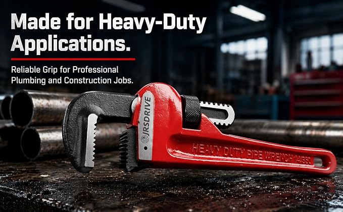 Heavy Duty Pipe Wrench, 18 Inch Adjustable Straight Plumbing Wrench, Hardened Steel Jaws with Professional Cast Iron Handle for Industrial, Construction, and Home Maintenance E-2049