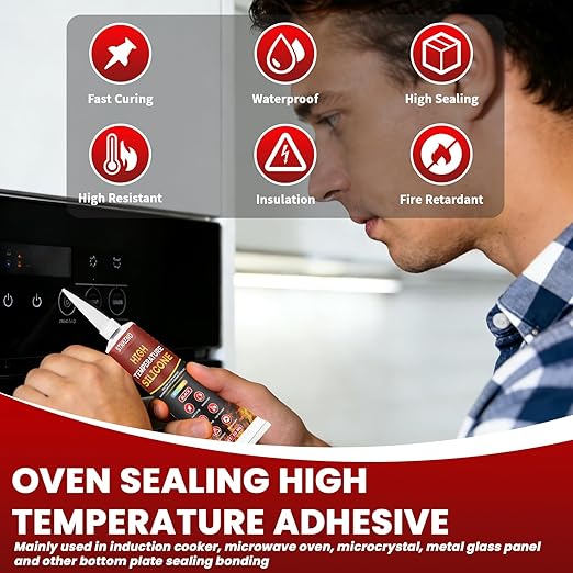 High Temperature Glue, Black Silicone Adhesive - 3.53 Oz Heat Resistant Glue for Ovens, High Temp Silicone Sealant for Microwave, Fast Curing, Insulation and Waterproof, 2 Pack, 100ML