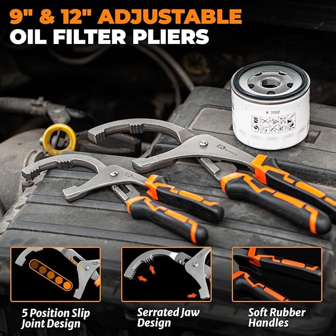 8-Piece Oil Filter Wrench Set | Adjustable Oil Filter Wrenches 2-3/4" to 5-1/4", 9" & 12" Universal Removal Tool, 1/2" to 3/8" Adapter, Case