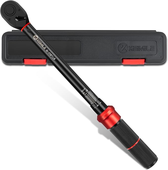 1/2-Inch Drive Click Torque Wrench-10-170 Ft-Lb for Car Motorcycle | Adjustable Inch Pound Torque Wrench(13.6-230.5Nm),72T Dual-Direction Dual Range Scales,3% Precision for Bike Lug Nut Pipe DIY