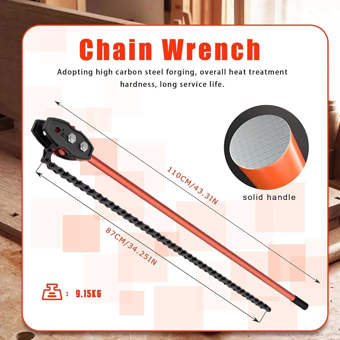 Chain Wrench, 35" Strap Wrench Heavy Duty with 27.5" Chain Length Max, Fits 7" Pipe Diameters or Pipe Installation, Oil Fields Operations and Maintenance