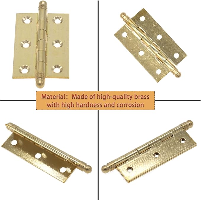 Pack of 4 2.5 Inch Brass Door Butt Hinges, Mini Cabinet Decorative Folding Butt Hinges, Small Bifold Door Hinges, Polished Butt Hinge with Mouting Screws