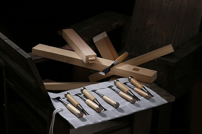 Authentic Japanese Chisel Set of 10 Pieces(3mm,6mm,9mm,12mm,15mm,21mm,24mm,30mm,36mm,42mm),with Leather Rollup Case (3,6,9,12,15,21,24,30,36,42mm)