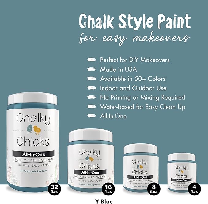 Chalky Chicks 8 Fl Oz Matte Y Blue (Blue) Chalk Paint for Furniture Without Sanding - No Prep Furniture Paint No Sanding All in One for Crafts, Wood, Walls, Cabinet, Metal, Dresser, Farmhouse