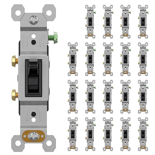 AIDA 20 Pack Single Pole Toggle Light Switch, 15 Amp, 120 Volt, Toggle Framed AC Quiet Switch, in Wall On/Off Switch Replacement, Self-Grounding, Residential and Commercial Grade, UL,Glossy Black