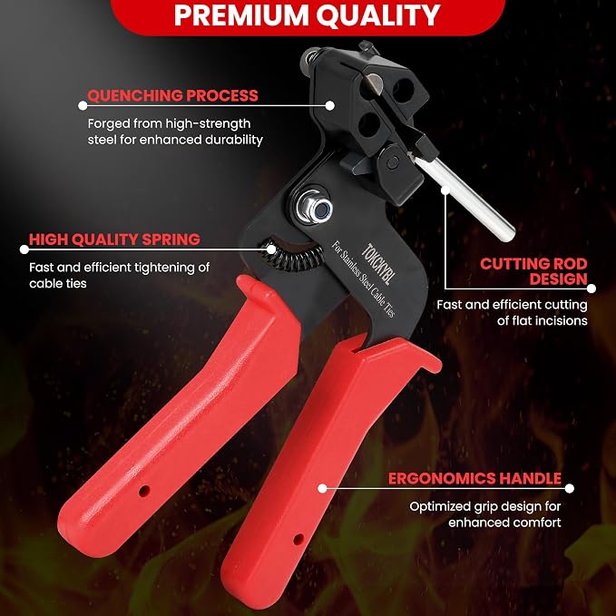 Stainless Steel Cable Tie Gun Set – Heavy Duty Metal Zip Tie Tool Kit with 150PCS Self-Locking Ties, Adjustable Fastening & Cutting Tool for Outdoor Fencing, Exhaust Pipes(Red)