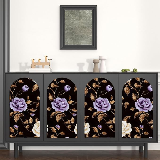 Dark Purple Gold Rose Floral Wallpaper Peel and Stick 17.5''x393'' | Self Adhesive/Removable/Waterproof/Thick Vinyl Contact Paper for Bathroom Bedroom Shelf Cabinet Drawer,Prepasted,Easy Peel