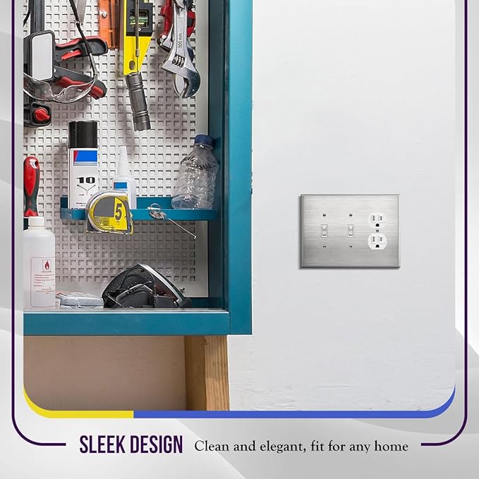ENERLITES Combination Two Toggle/One Duplex Receptacle Metal Wall Plate, Oversize 3-Gang, 5.51” x 7.48”, UL Listed, 771221O, 430 Stainless Steel
