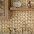 Dimoon 787.4"x17.3" Peel and Stick Wallpaper Floral Cute Contact Paper Vintage Village Country Cottage Wallpaper Farmhouse Yellow Beige Renter Friendly Geometry Waterproof Embossed Kitchen Bedroom