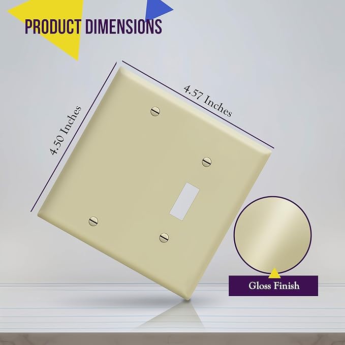 ENERLITES Combination Wall Plate (Blank Device/Toggle Switch), Standard Size 2-Gang, Polycarbonate Thermoplastic, Ivory 880111-I