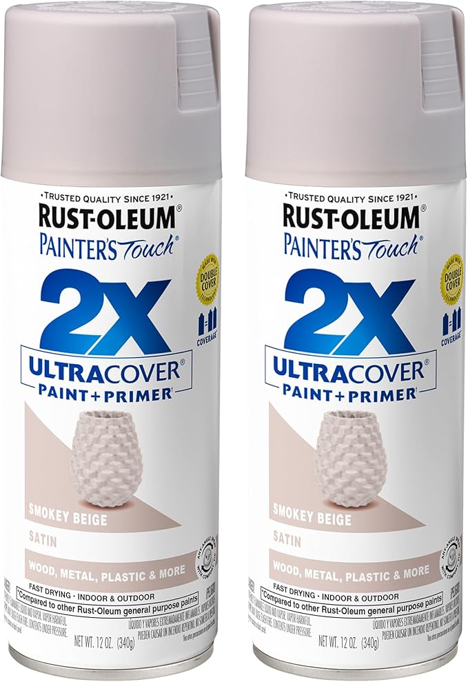 Rust-Oleum 334092-2PK Painter's Touch 2X Ultra Cover Spray Paint, 12 oz, Satin Smokey Beige, 2 Pack