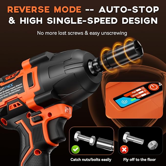 900Ft-lbs (1200N.m) Impact Wrench, 1/2" Cordless Impact Driver, 21V High Torque Power Impact Gun - 2x4.0Ah Batteries, Variable Speeds Impact Motor for Pickup Truck/Family Car (Orange Red)