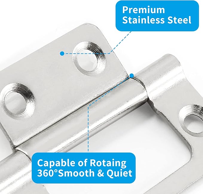 Biaungdo 6 Pcs Non-Mortise Door Hinges, 2 inch x 1 inch Bifold Butt Cabinet Hinges Vintage Furniture Hardware Antique Door Hinge with Screws for Door, Windows, Cabinet, Cupboard(White Nickel)