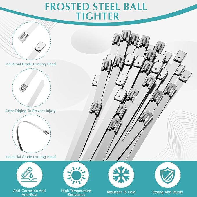 LEIFIDE 500 Pcs Metal Zip Ties 304 Stainless Steel Zip Ties Heavy Duty Self Locking 220 Pound Tensile Strength Cable Suitable for Exhaust Wrapping Fence Outdoor Workshop Canopy (0.31 x 11.8 Inch)