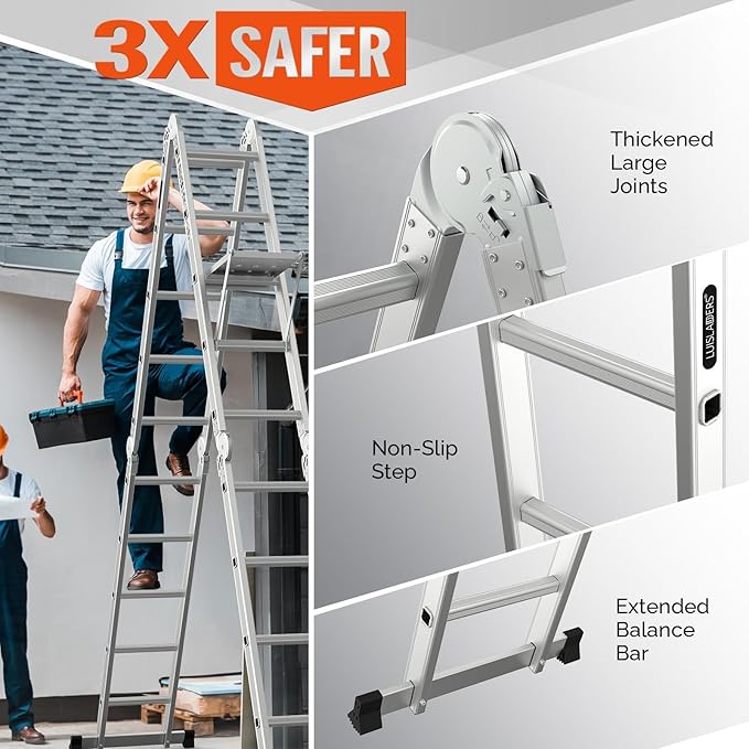 18.5 FT Folding Ladder, LUISLADDERS Multi-Purpose Ladder, Aluminium Extension Ladders 7 in 1 Heavy Duty Combination EN 131 Standard