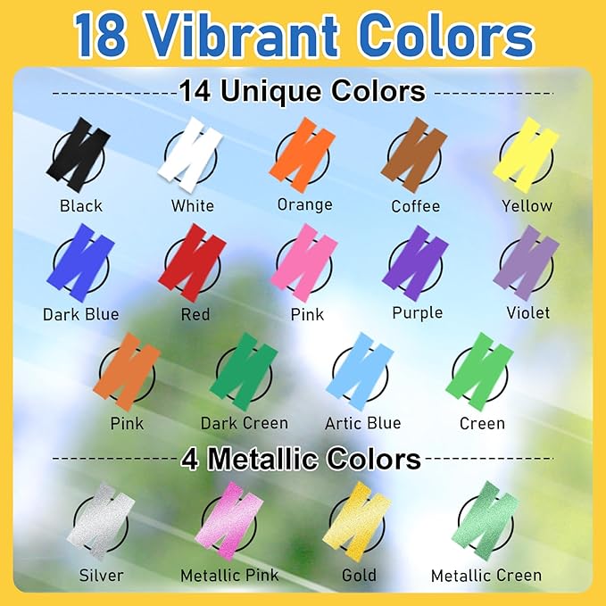 GOTIDEAL Window Markers for Glass Washable,Jumbo Chalk Markers for Blackboard,Car Marker for Auto,Chalkboard,Mirror,Calendar,School Painting,18 Colors Car Paint Marker with Metallic Colors(10mm)