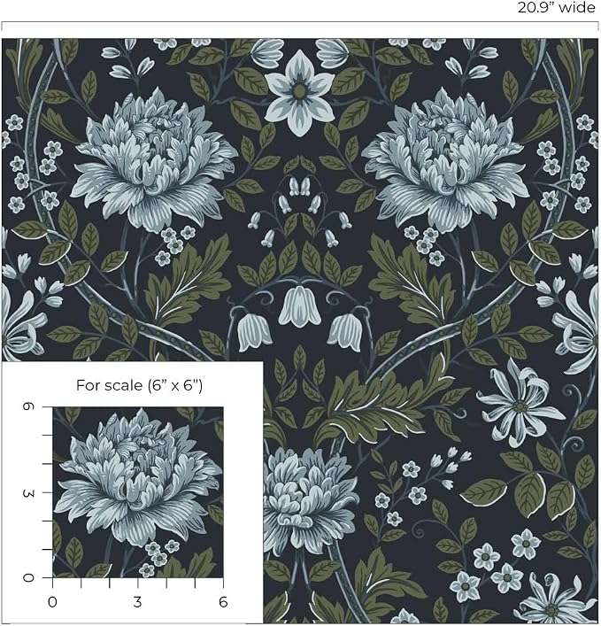 NextWall Honeysuckle Trail Floral Vintage Peel and Stick Wallpaper (Blue & Sage)
