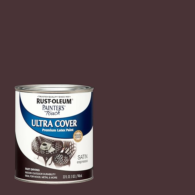 Rust-Oleum 242018-2PK Painter's Touch Latex Paint, Quart, Satin Espresso, 1 Quarts (Pack of 2)