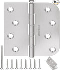 18 Pack Brushed Nickel Door Hinges, 4 Inch Exterior Door Hinges with Square & 5/8" Radius, 4 in Satin Nickel Heavy Duty Residential Front and Back Hinges, Removable Pin & No Squeaks