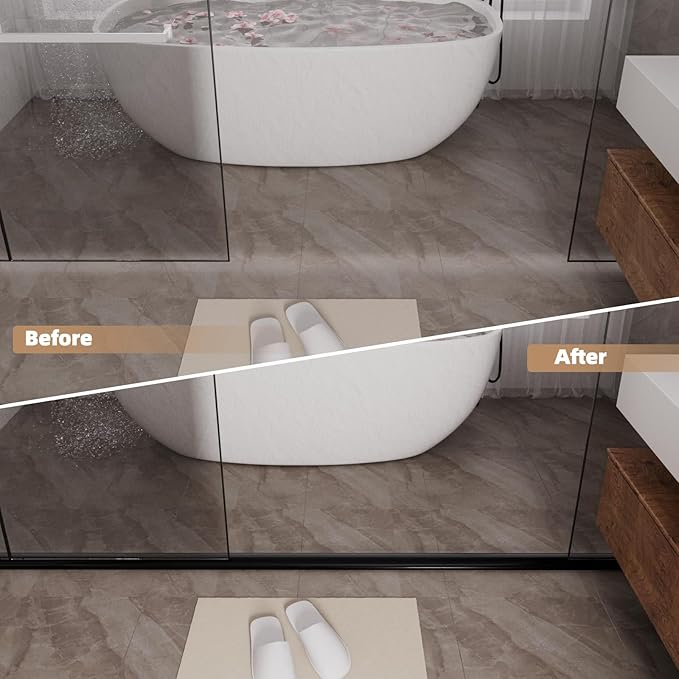 118” Black Shower Threshold Water Dam Stopper for Dry and Wet Separation,Self Adhesive Collapsible Walk in Shower Splash Guard Seal Strip, Silicone Sink Edge Water Barrier for Bathroom and Kitchen