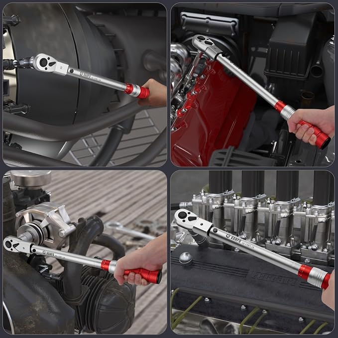 VANPO 1/2" HVAC Torque Wrench, 10-170 Ft-Lb, 38mm Jaw & Ratchet Head | Adjustable, Interchangeable Head, 14x18mm Open End, ±3% Accuracy, for Refrigeration, Split AC, Auto, Heat Pump Piping