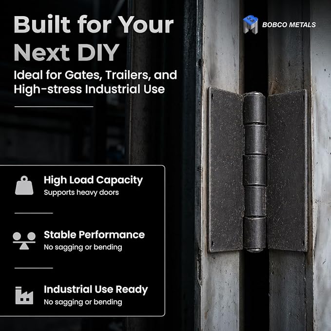 Heavy Duty Weldable Hinges | Steel Butt Hinge Design for Heavy Gates & Doors | Long Lasting - 4" x 4" Size - 1/4" Plate Thickness (2 lb,1 Pair)