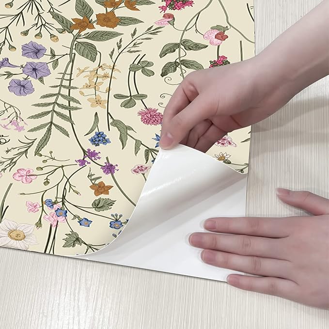 JiffDiff Floral Wallpaper Peel and Stick - 473" x 17.3" Farm Floral Wall Paper, Wildwood Daisy Self Adhesive Stick On Wallpaper Removable Conatct Paper