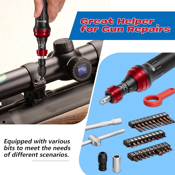 1/4" Torque Screwdriver (10-60 in-lb), 36 PCS Set for Gunsmithing | Torque Wrench Screwdriver with T-bar, Hex, Torx, and Phillips S2 Bits, for Scope and Bike Mounting, precision instruments