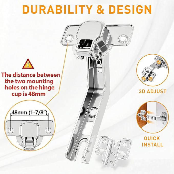 TamBee 135 Degree Cabinet Hinges, Lazy Susan Hinges for Corner Cabinets, Hidden Hinges for Kitchen Folded Doors - 3D Adjustment, Cupboard Hinges Replacement, Brushed Nickel 1 Pair