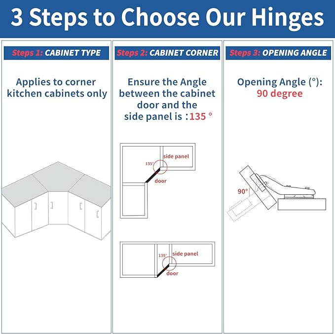 TamBee 45°Cabinet Hinges Soft Close Kitchen Door Cabinet Hinge - Concealed, Soft Close, 3D Adjust for 135 Degree Corner Cabinet, Cupboard Hinge Replacement with Mounting Screws, 2 Pack