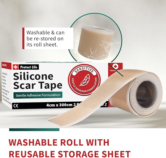 Medical-Grade Silicone Scar Tape Roll (1.6" x 118") Keloid Bump Removal Scar Sheets - Reusable Silicone Tape Scar Removal Strips, Scar Tape for Surgical Scars, C Section Scar Silicone Strips (2 Pack)