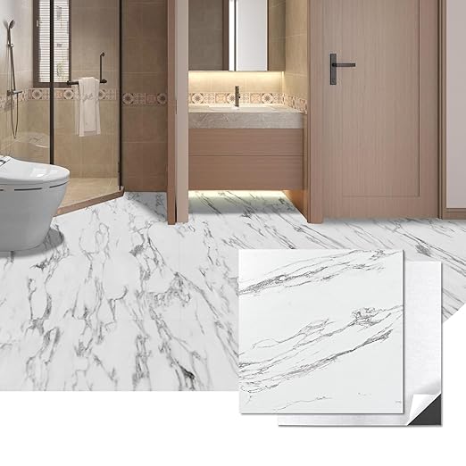 Art3d Peel and Stick Floor Tile, 60-Pack 12 x 12in. Covers 60 Sq.ft, Waterproof Vinyl Flooring Tiles Self Adhesive for Kitchen, Bathroom & Bedroom - Gray Marble